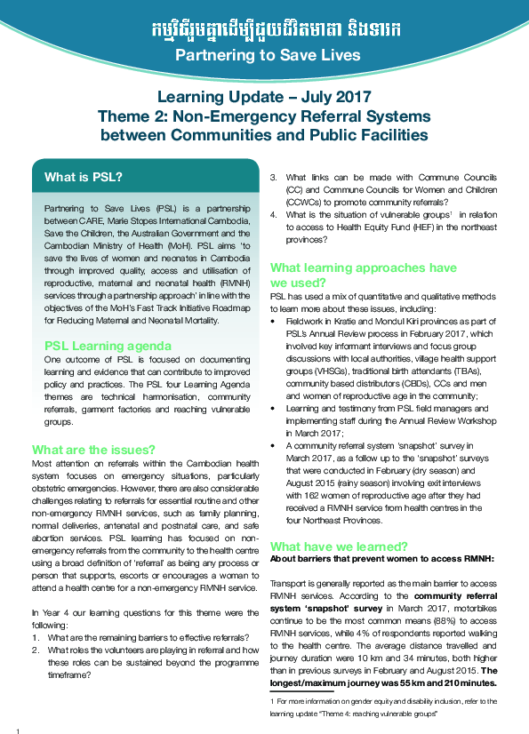 Learning Update - Theme 2: Non-emergency referral systems between communities and public facilities